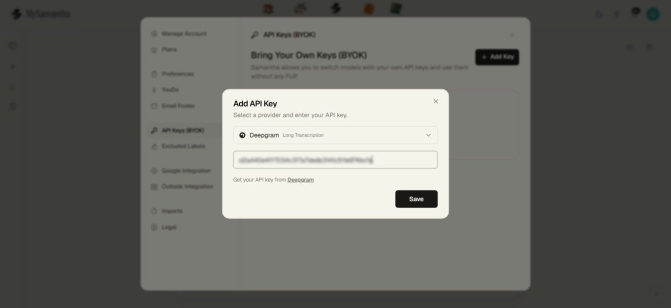 Deepgram key saved